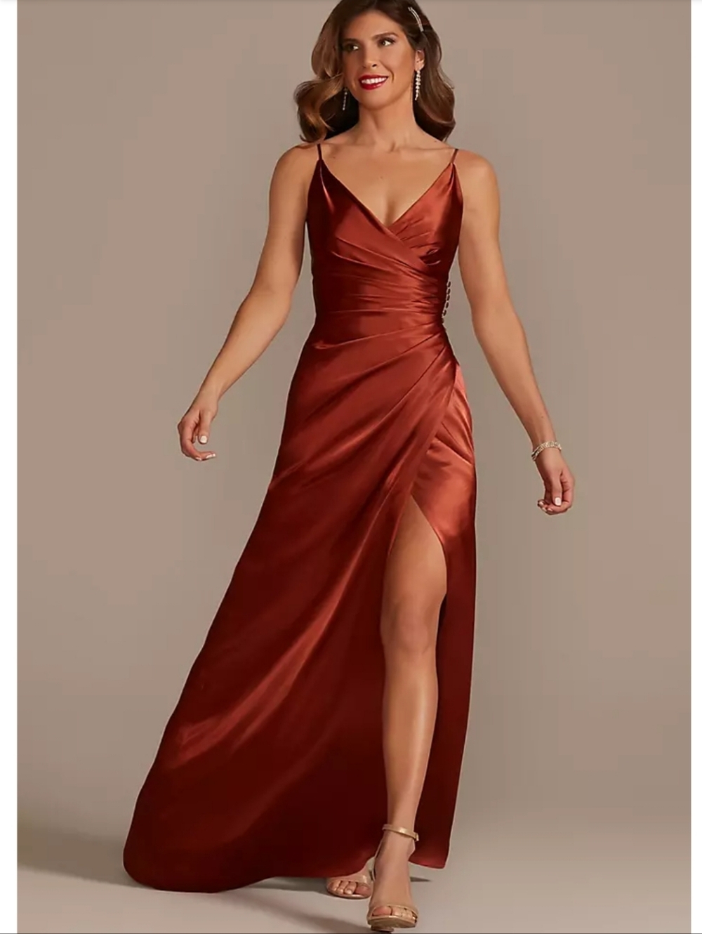 🤎David's Bridal Cinnamon Bridesmaid Formal Gown Dress 12
